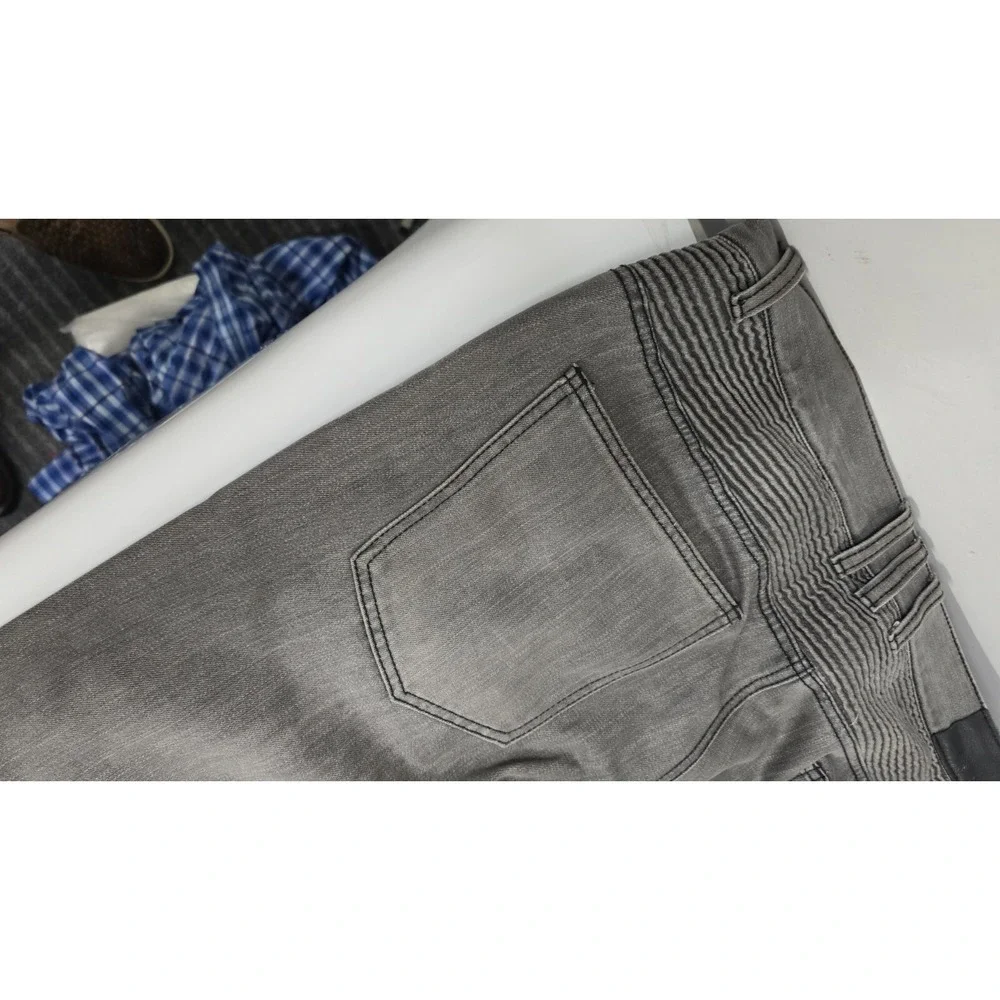 Embellish NYC Mens Moto Biker Jeans Gray Ribbed Knee Zipper Pockets Size 40